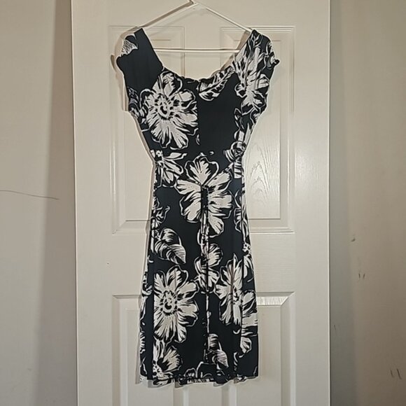 Axcess Liz Claiborne Black & White Floral Midi Dress Stretch Size S - Picture 4 of 6